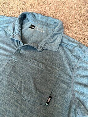 SAXX Polo Shirt Mens Size Large Blue DropTemp All Day Cooling Performance Active